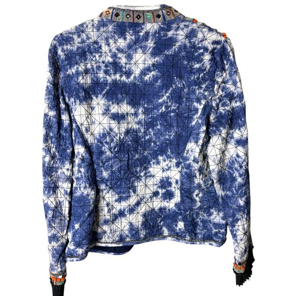 Chico's Indigo Moon Artisan Blue Tie Dye Quilted Open Jacket Embroidered Medium - Picture 11 of 13